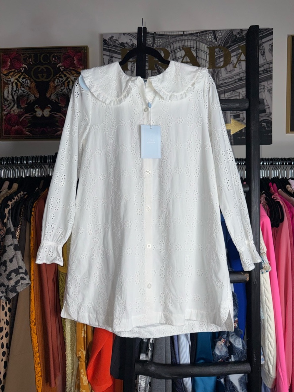 Hill House Evelyn Eyelet Cotton Dress White Peter Pan Collar Womens XS New NWT